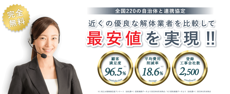 近くの優良な解体業者を比較して最安値を実現!